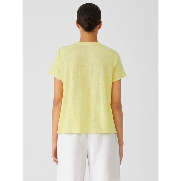 Eileen Fisher Crew Neck Tee Butter Yellow Organic Linen Jersey Basic Tee XS NWOT - Picture 7 of 9